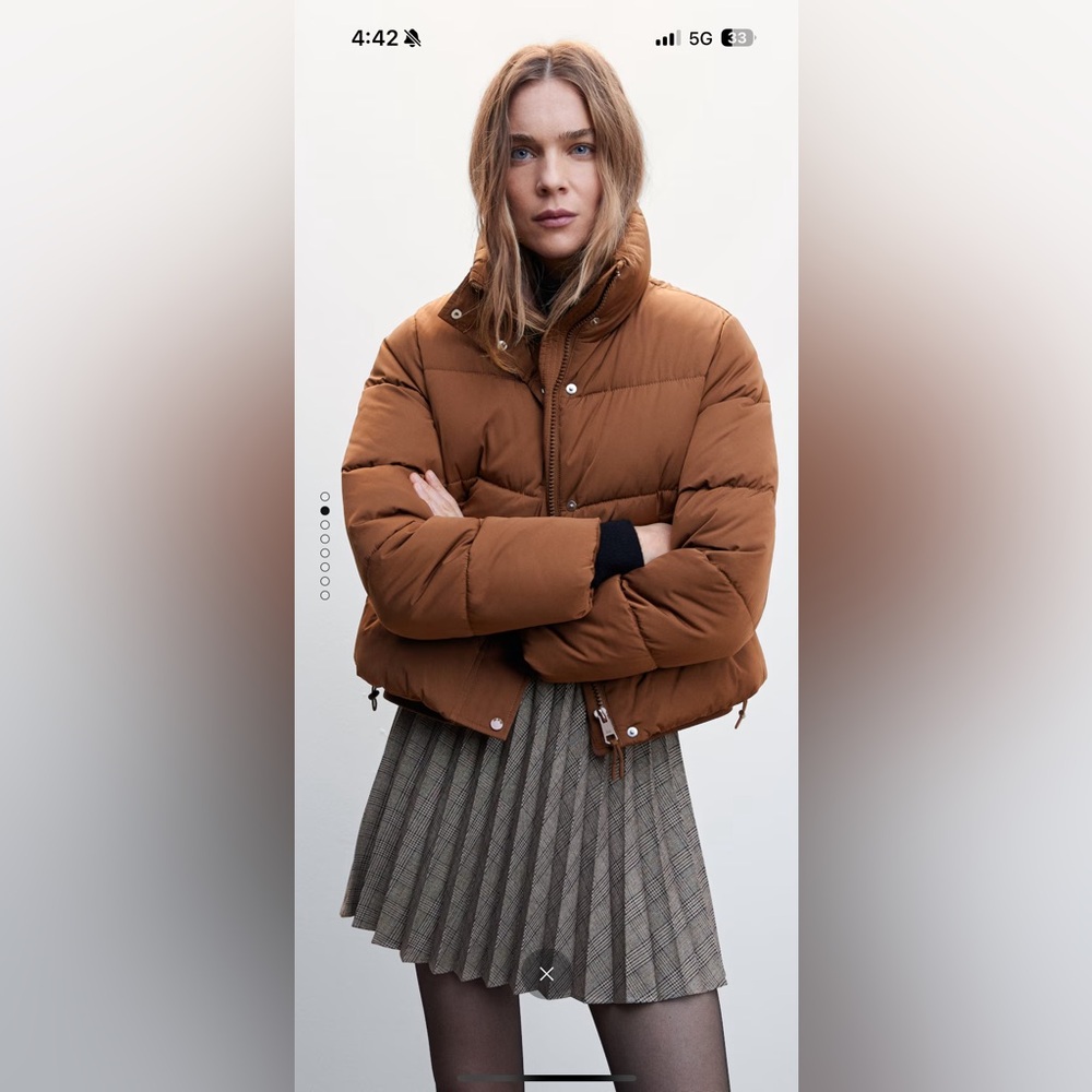 Mango Adjustable padded anorak. Puffer Jacket Brown